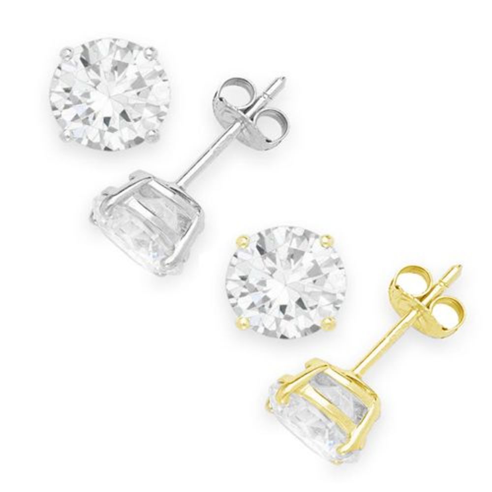 14K Gold Cubic Zirconia CZ Stud Earrings in Basket Setting White